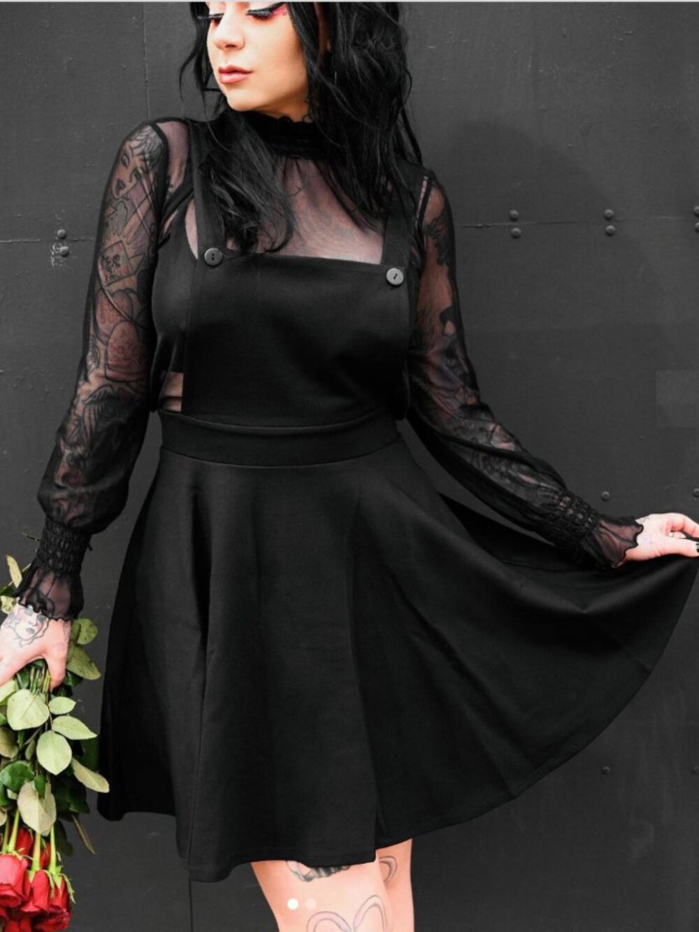 Foxblood Alice pinafore black stretch ponte fit & flare mini dress whimsigoth XS